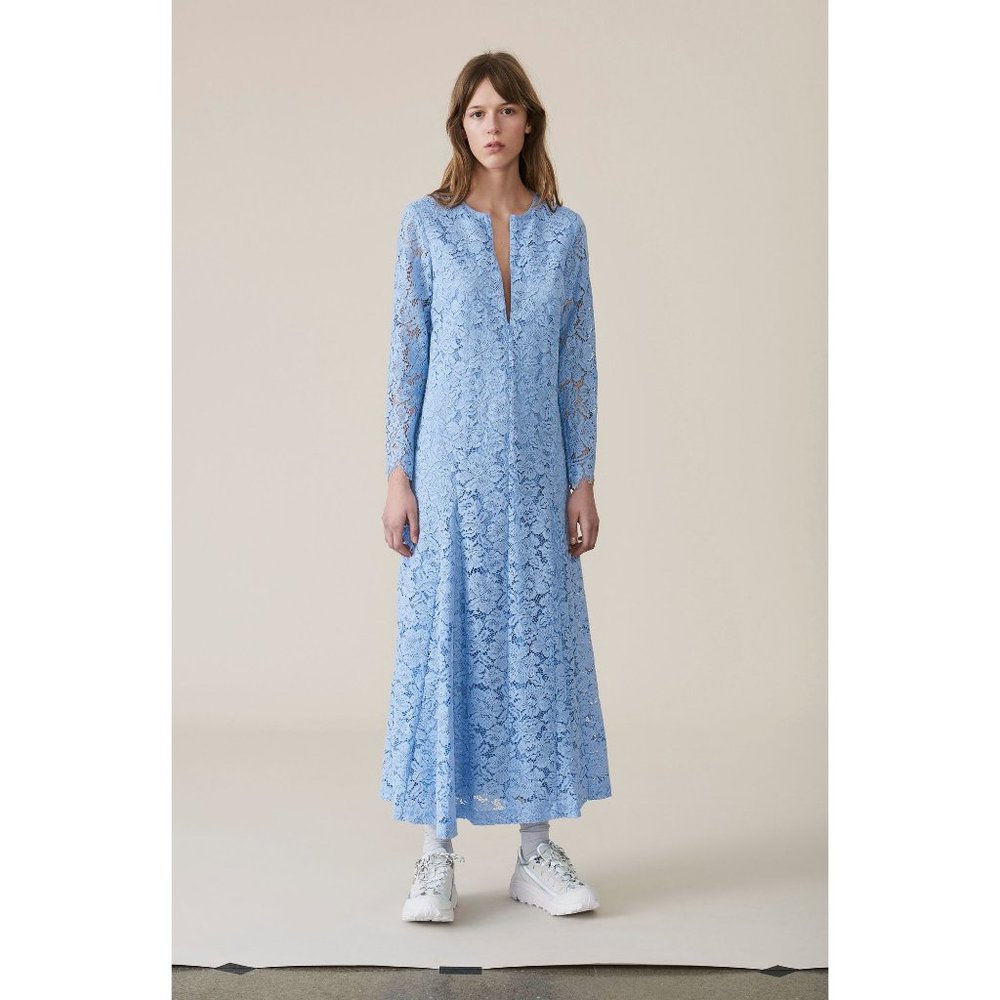 Ganni serenity blue lace midi maxi dress